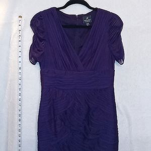 Adrianna‎ Papell 8 Plum Purple Pleated Sheath V-neck Cocktail Dress